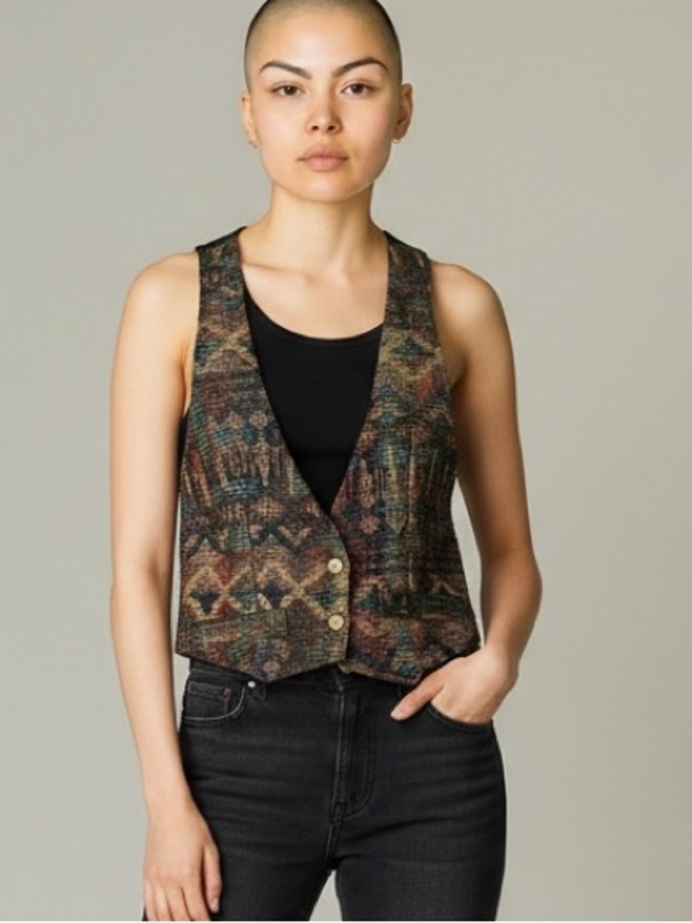 Vintage Boho Tapestry Embroidered Vest - Large